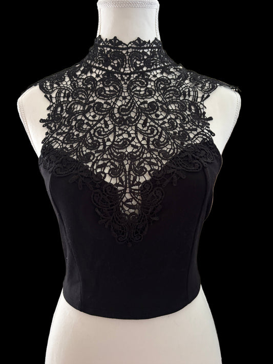 Black Lace Mock Neck Crop-Top