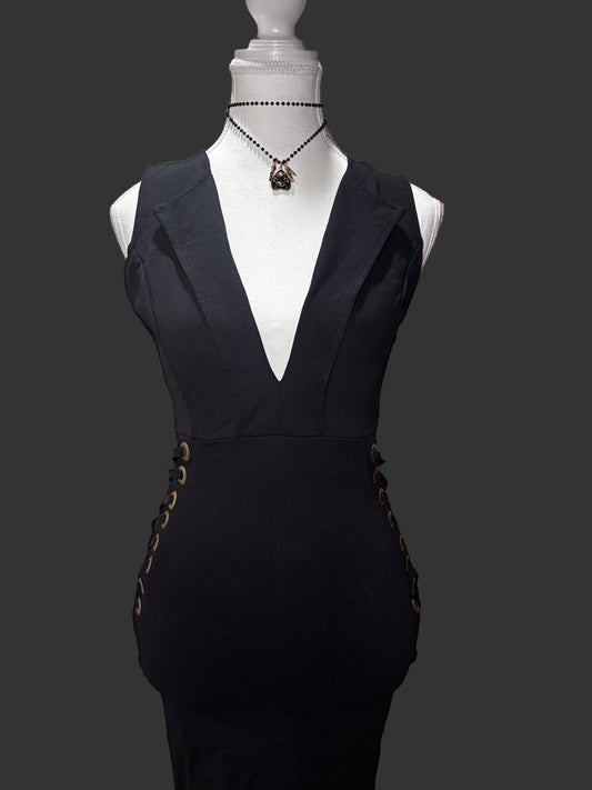 Lace-Up Black Dress
