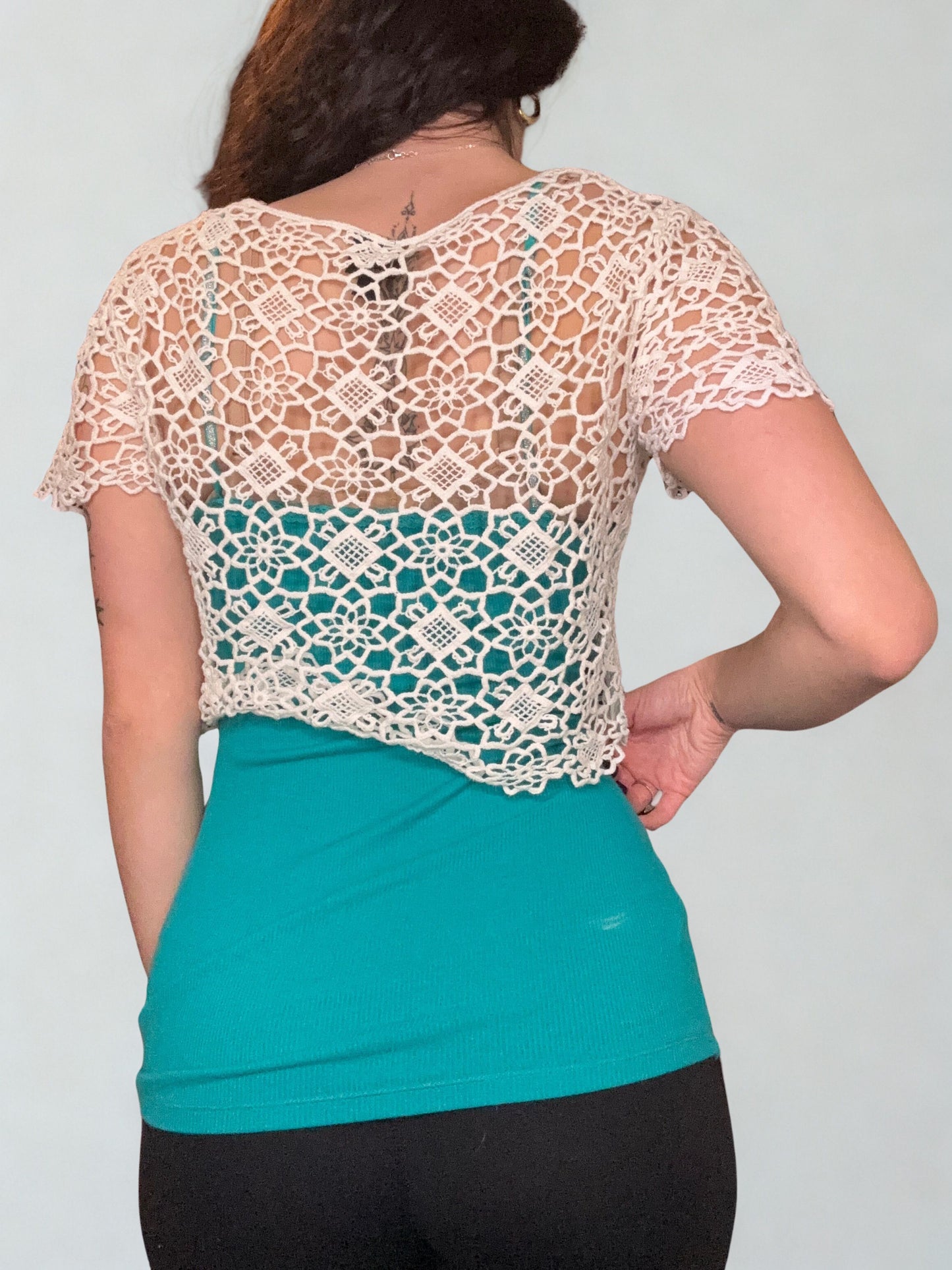 White Crochet BEBE Crop Top